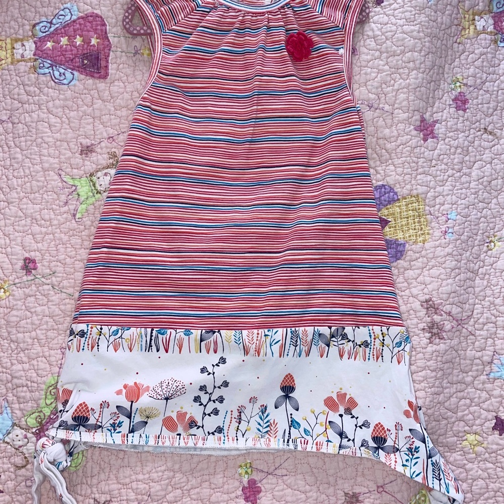 Striped Girls’ Dress with double tie hem